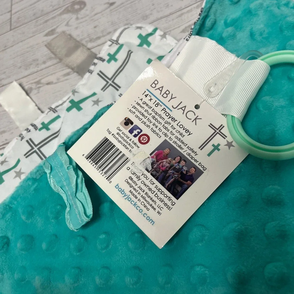 Baby Jack & Co Prayer Baptism Lovey Teal Minky Cross Bible Verse 14x18 NWT